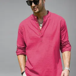 Navkanj Band Collar Roll-Up Sleeves Cotton Straight Short Kurta-picture-38