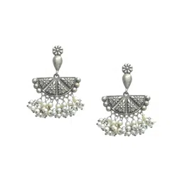 Sangria Silver-Plated Pearl Oxidized Drop Earrings image 4