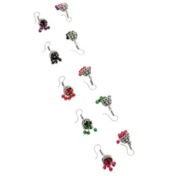 Sangria Set Of 5 German Silver-Plated Artificial Beaded Oxidised Dome Shaped Jhumkas image 3