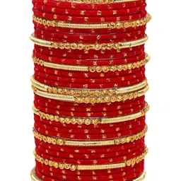 LLL FASHION Set Of 34 Red Glass Artificial Stones Bangle-picture-17