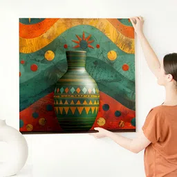 RANDOM Green & Orange 1 Piece Canvas Abstract Wall Paintings image 4