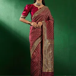 SHADOW & SAINING Woven Design Zari Silk Blend Designer Banarasi Saree-picture-13