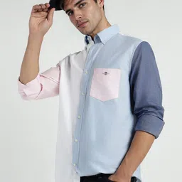 GANT Men Relaxed Fit Colourblocked Button-Down Collar Cotton Casual Shirt-picture-11