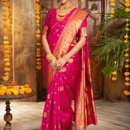 KALINI Ethnic Motifs Woven Design Zari Paithani Saree with Blouse Piece image 4