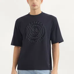 United Colors of Benetton Men Typography Printed Round Neck Cotton Oversized T-shirt image 1