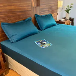 Bells & Whistles Teal Cotton 300 TC King Bedsheet Set 106'' x 106'' image 4