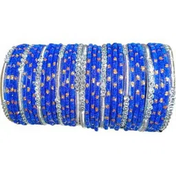 Adiba Fashion Factory Set Of 10 Blue Glass Artificial Stones & Beads Bangle-picture-42
