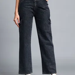 HERE&NOW Women Black Straight Fit Mid-Rise Stretchable Cotton Jeans-picture-40