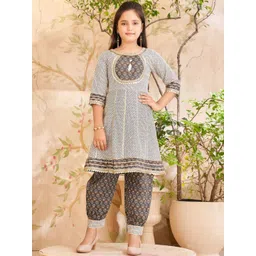 Muhuratam Girls Ethnic Wear Off White Colour Floral Print With Sequin Lace Cotton Kurti Patiala Set image 2