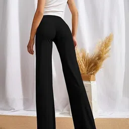 SYMVI Women Original Flared High-Rise Wrinkle Free Pleated Cotton Trouser image 2