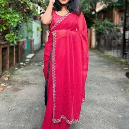 Moda Rapido Embellished Beads and Stones Poly Georgette Saree image 3