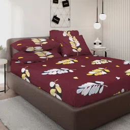 Myntra Elegant Homes Brown & White Floral 300 TC King Bedsheet Set 2.5 m x 2.2 m image 1