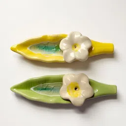 Kraftlik Handicraft Set of 2 Leaf Ceramic Incense Stick Holder image 4