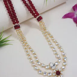 I Jewels Men Gold-Plated Kundan Studded & Beaded Moti Mala Maharaja Two Layered Necklace-picture-29
