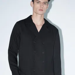 V Dot Men Solid Long Sleeves Notched Lapel Collar Double-Breasted Shirt Style Party Blazer image 4