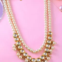 ORANGENYSHA Gold Plated Kundan Stone Studded & Beaded Jewellery Set-picture-14