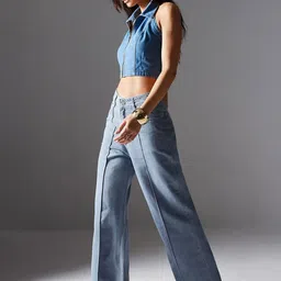 Miss Chase Women Straight Fit High-Rise Heavy Fade Stretchable Jeans image 2