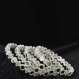 ZULKA Set of 4 Silver-Plated Zircon Stone Studded Bangles image 3