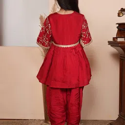 ADORNIA Girls Solid Embroidered Kurta with Dhoti Pant & Dupatta image 4