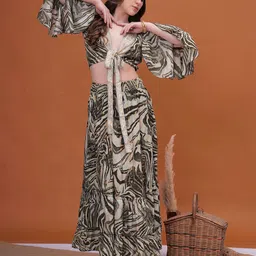 Sencei Digital Printed Ruffle Sleeve Wrap Top & Skirt image 5