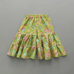 White World Girls Floral Printed Regular Mirror Work Top with Sharara image 4