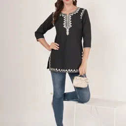 Embroidered Women's Pure Cotton Embroidered Short Kurta-image-41