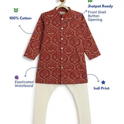 Tiber Taber Boys Ethnic Motifs Printed Regular Pure Cotton Kurta with Pyjamas image 3