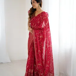 HMP Fashion Women Floral Embellished Mukaish Saree image 4