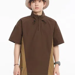 HERE&NOW Men Colourblocked High Neck Oversized T-shirt-picture-33