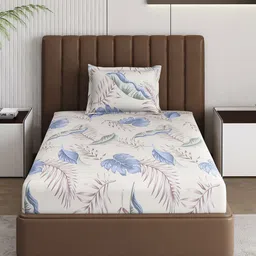 Monte Carlo White & Blue Pixel Ethnic Printed 120 TC Single Bedsheet Set 1.52 m x 2.30 m image 3