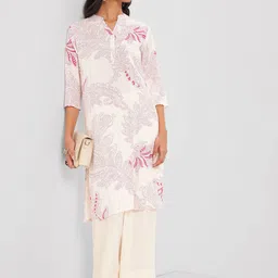 RANGMANCH BY PANTALOONS Floral Printed Mandarin Collar Straight Kurta image 2