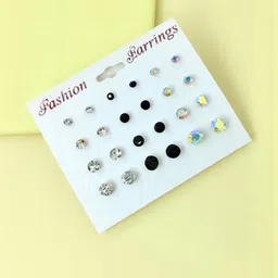 Shivarth Women Multi Colored 12 Pairs Small Rhinestone Ear Studs-picture-25