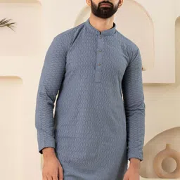 CHIRASVI Men Grey Viscose Rayon Straight Kurtas image 5