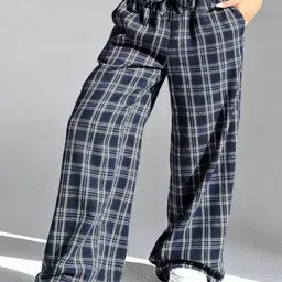 LULU & SKY Women Checked High-Rise Trousers image 2