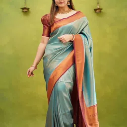 Mitera Woven Design Zari Silk Blend Designer Banarasi Saree image 3