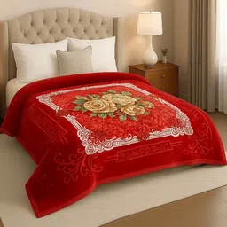 Nivasam Kreta Red & Yellow Floral Mink Mild Winter 500 GSM Double Bed Blanket-picture-36