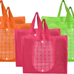 Shopping Grocery Bags Foldable, Washable Grocery Tote Bag with One Small Pocket, Eco-Friendly Purse Bag Fits in Pocket Waterproof & Lightweight (Set Of 6,Orange & Green & Pink) Pack of 6 Grocery Bags-image-6