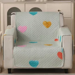 HOUSE OF QUIRK Green 1 Seater Printed Sofa Cover With Arms image 4