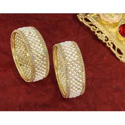 zulka ZULKASet of 2 Premium Metal White Moti Pearls & Diamond Kada Bangles image 2