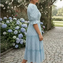 MARC LOUIS Puff Sleeve Woollen A-Line Midi Dress image 4