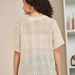 R.Code by The Roadster Life Co. Women Geometric Design Semi Sheer Top image 2