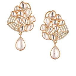 Saraf RS Jewellery Gold -Plated Kundan Studded Floral Shaped Drop Earrings image 2