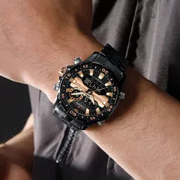 Naviforce Men Brass Dial & Stainless Steel Straps Analogue and Digital Multi Function Watch NF9234 BRGB image 4