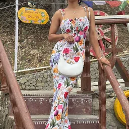 TANDUL Women Floral Printed Lace-Up Maxi Dress-picture-32