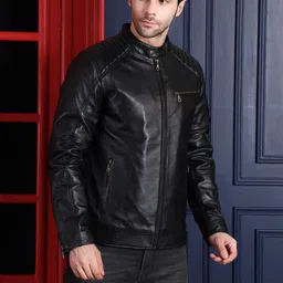 COOL EQUAL Men Leather Water Resistant e-Dry Technology Biker Jacket image 4