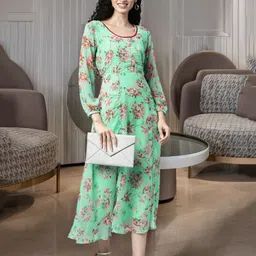 Chandbaali Women Floral Printed A-Line Midi Dress image 3