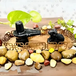 DARIDRA BHANJAN Black 2 Pieces Shivling & Nandi Marble Religious Idol Showpiece image 5