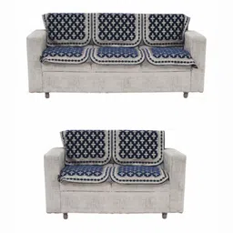 Fashion Throw Blue & White 4 Pieces Floral Printed 5 Seater Jacquard Sofa Covers-image-4