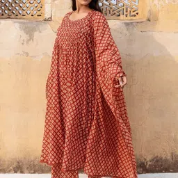 Moda Rapido Women Ethnic Motifs Printed Pleated Kurta with Trousers & With Dupatta-picture-25