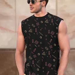 TRIPR Geometric Printed Round Neck Sleeveless Cotton T-shirt-picture-21